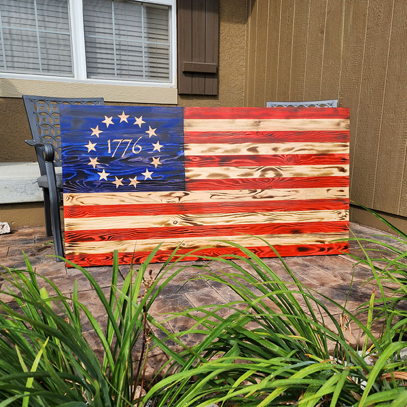 3' by 5' Wood American Flag